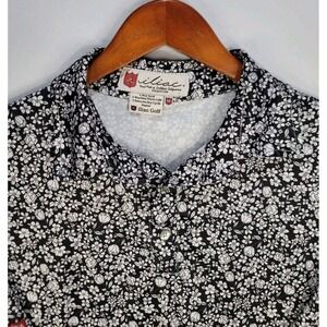 Iliac Golf Black White Floral Golf Polo Shirt Medium Performance‎